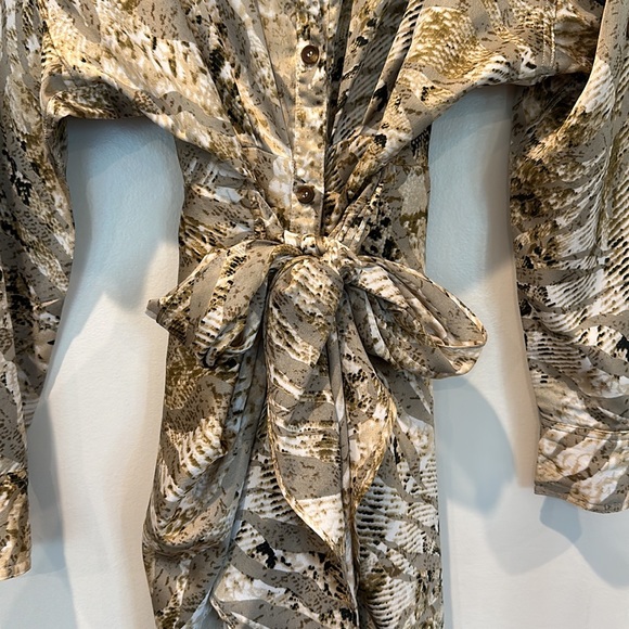 Satin Finish MIDI Shirt Dress ,Long Sleeve, Button Front, 100% Polyester - Picture 4 of 7